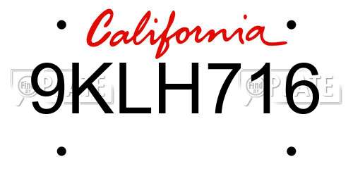 9KLH716 California License Plate