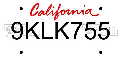 9KLK755 California License Plate