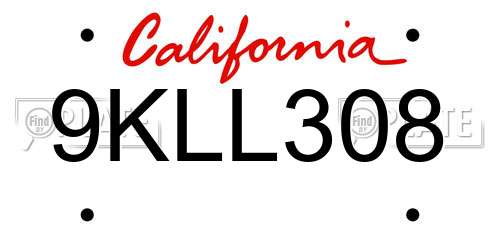9KLL308 California License Plate