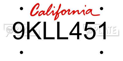 9KLL451 California License Plate