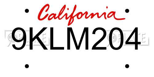 9KLM204 California License Plate
