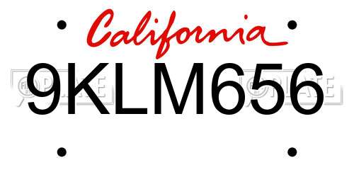 9KLM656 California License Plate