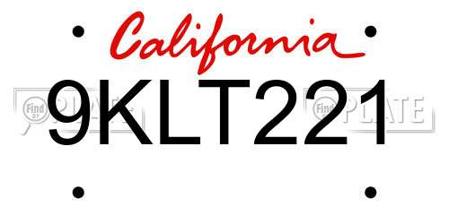 9KLT221 California License Plate