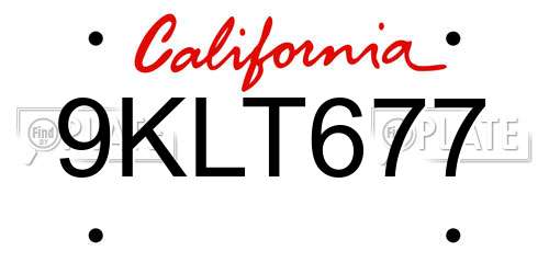 9KLT677 California License Plate