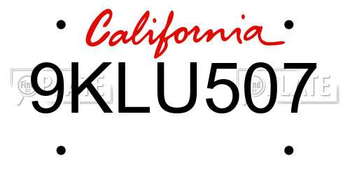 9KLU507 California License Plate