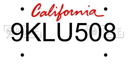9KLU508 California License Plate