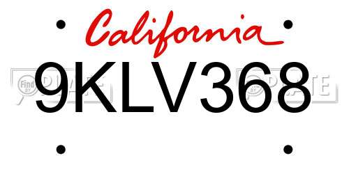 9KLV368 California License Plate