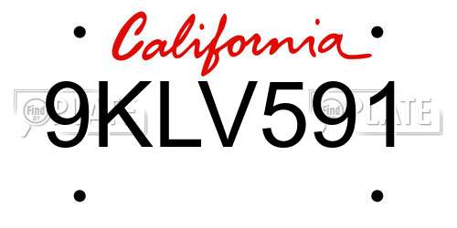 9KLV591 California License Plate
