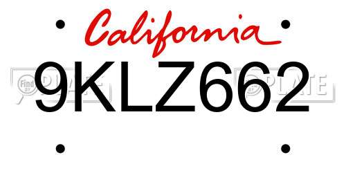 9KLZ662 California License Plate