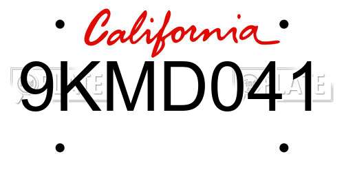 9KMD041 California License Plate