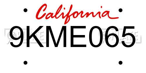 9KME065 California License Plate