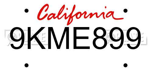 9KME899 California License Plate