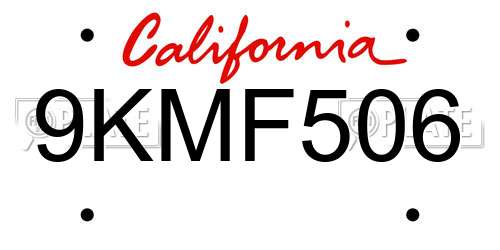 9KMF506 California License Plate