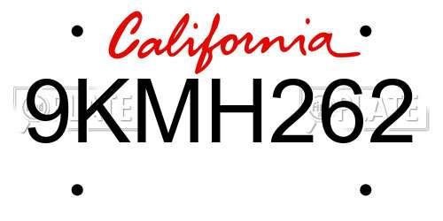 9KMH262 California License Plate