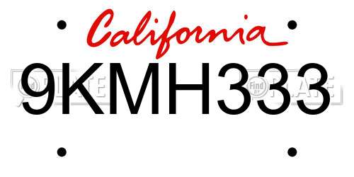 9KMH333 California License Plate