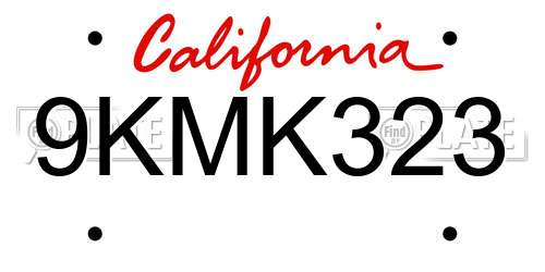 9KMK323 California License Plate