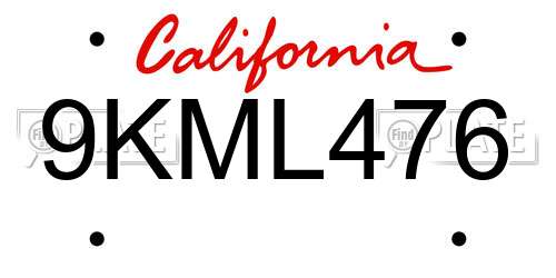 9KML476 California License Plate