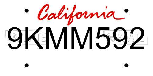 9KMM592 California License Plate