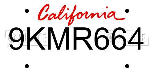 9KMR664 California License Plate
