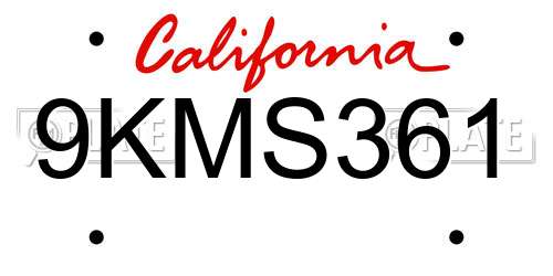 9KMS361 California License Plate