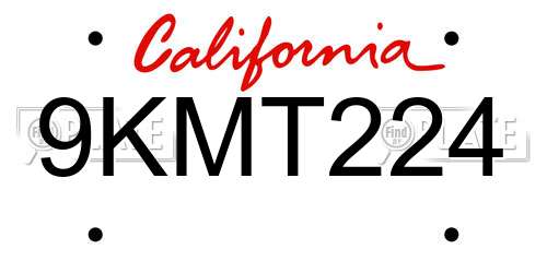 9KMT224 California License Plate