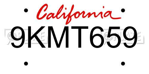 9KMT659 California License Plate
