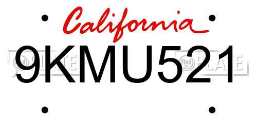 9KMU521 California License Plate