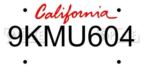 9KMU604 California License Plate