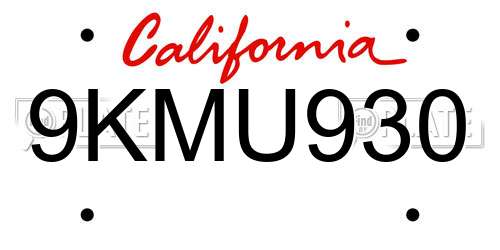 9KMU930 California License Plate