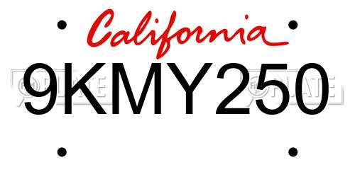 9KMY250 California License Plate