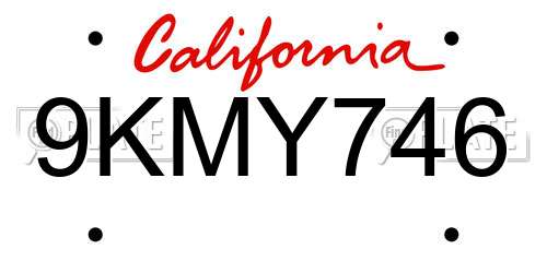 9KMY746 California License Plate