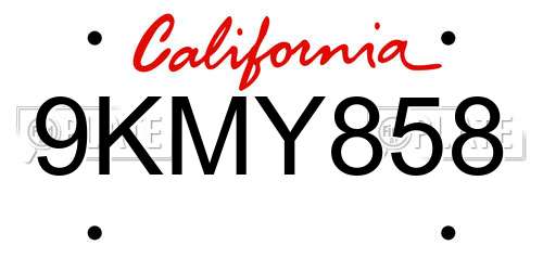 9KMY858 California License Plate