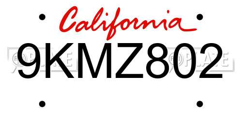 9KMZ802 California License Plate