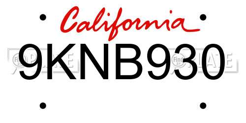 9KNB930 California License Plate