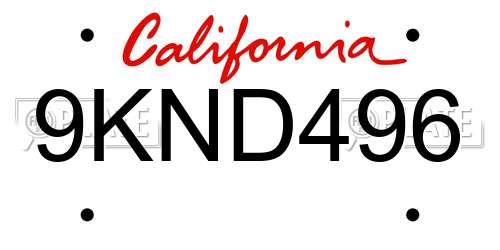 9KND496 California License Plate