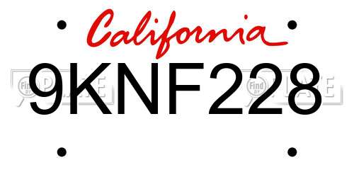 9KNF228 California License Plate