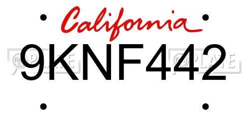 9KNF442 California License Plate