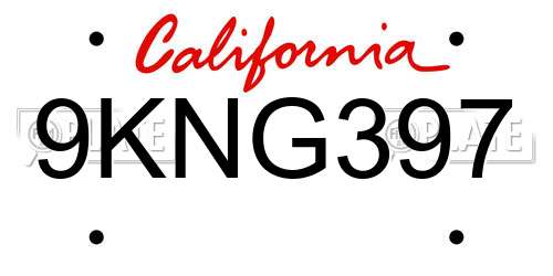 9KNG397 California License Plate