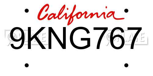 9KNG767 California License Plate