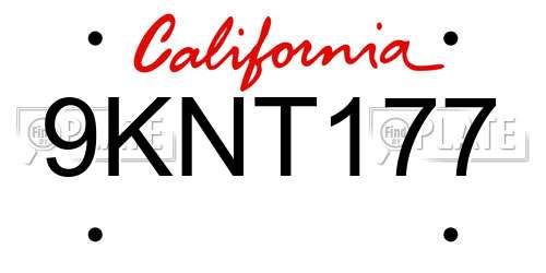 9KNT177 California License Plate