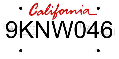 9KNW046 California License Plate