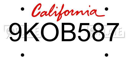 9KOB587 California License Plate