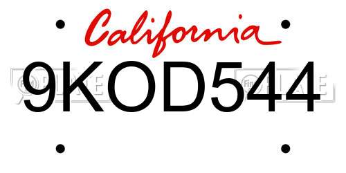 9KOD544 California License Plate