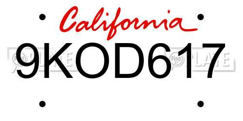 9KOD617 California License Plate