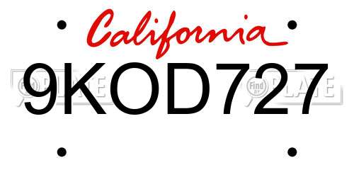 9KOD727 California License Plate