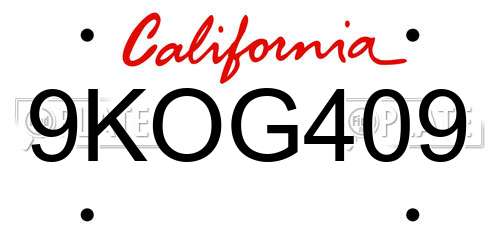 9KOG409 California License Plate