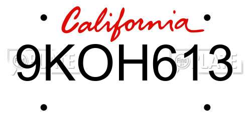 9KOH613 California License Plate