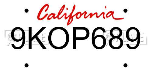 9KOP689 California License Plate