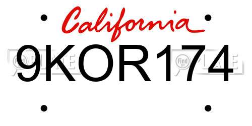 9KOR174 California License Plate