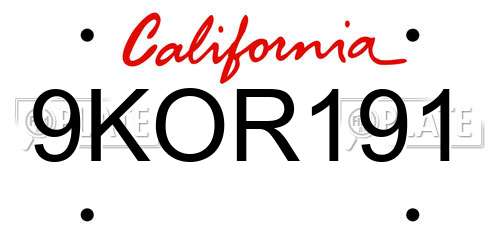 9KOR191 California License Plate